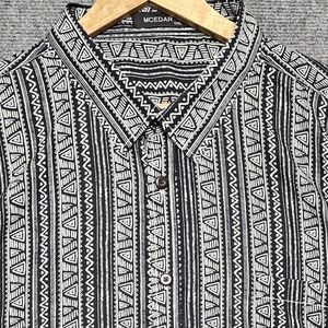 MCEDAR Men's Button Up Tribal Hawaiian Shirt Mens Black Lightweight Short Sleeve